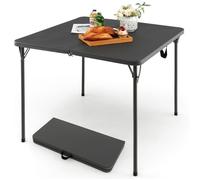 Table de Jardin Extérieur Pliante COSTWAY, Plateau en HDPE Résistant aux Intempéries, Cadre en Métal, Portable avec Poignée, Gris
