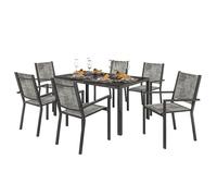 Outsunny Salon de jardin 7 pièces – Table plateau à lattes 150 cm, 6 chaises empilables, acier noir