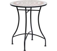 Table de jardin Fortuna Lai Table mosaïque ronde Ø60 cm, table de balcon Table d'appoint en acier et céramique orange et blanche, hauteur 71 cm pour jardin et balcon
