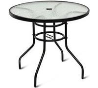 table de jardin giantex ronde noir 80 x 80 x 72 cm en verre trempé avec trou de parasol hauteur 70cm, plateau ø80cm Noir G