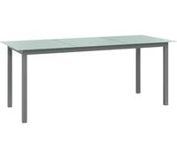 Table de jardin gris clair en aluminium et verre, dimensions 190 x 90 x 74 cm, plateau de 5 mm d'épaisseur, idéale pour terrasse, balcon, jardin, patio, véranda, cour, camping et pique-nique