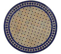 Table de jardin méditerranéenne | Mosaïque marocaine "Rhombe bleu” | Diamètre: 120 cm avec cadre en fer | Fait à la main | Table de balcon décorative, table à cocktail du jardin | MT2115
