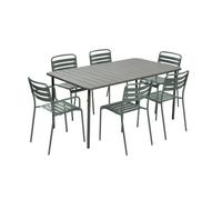 Table de jardin métal + 6 assises kaki. acier traitement anti rouille