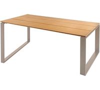 Table de jardin moderne flottante - 210 cm - Aluminium imitation bois gris-beige, résistante aux intempéries, structure en treillis, table à manger d'extérieur
