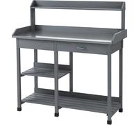 Table de jardin multifonctionnelle - Table de culture - Étagère pour pots - Entretien des plantes - Plaqué métallique galvanisé - 115 x 45 x 121 cm - Gris