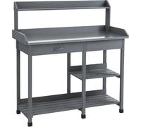 Table de jardin multifonctionnelle - Table de culture - Étagère pour pots - Entretien des plantes - Plaqué métallique galvanisé - 115 x 45 x 121 cm - Gris