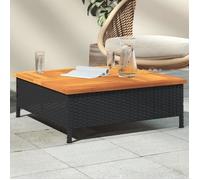 Table de jardin noir 70x70x25 cm résine tressée et bois acacia