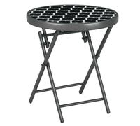 Table de jardin - Outsunny - pliante - plateau en verre trempé structure en métal - ronde de 45cm - motifs noirs et blancs - noir