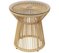Table de jardin - Outsunny - ronde - en résine tressée imitation rotin - plateau en verre trempé Ø 40 cm - cadre en métal - beige
