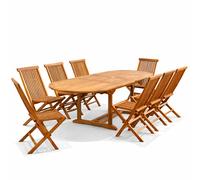 Table de jardin ovale 10 places et 10 chaises en teck huilé LUBOK