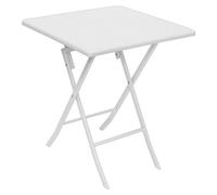 Table de jardin pliable BASTIAN de Relaxdays, carrée, H x L x P : 74 x 61,5 x 61,5 cm, métal, plastique, aspect rotin, blanc