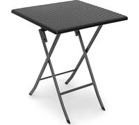 Table de jardin pliable BASTIAN de Relaxdays, carrée, H x L x P : 74 x 61,5 x 61,5 cm, métal, plastique, aspect rotin, noir