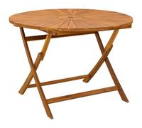 Table de jardin pliable en acacia 110 cm avec trou pour parapluie | Bois d'acacia huilé, pliable peu encombrant, drainage radial, usage extérieur, style rustique