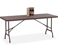 Table de jardin pliable Relaxdays, dimensions : 72 x 180 x 74 cm, plastique, acier, résistante aux intempéries, 8 personnes, table de camping, marron