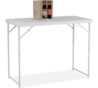 Table de jardin pliable Relaxdays, dimensions : 74 x 120 x 60 cm, plastique, acier, hauteur réglable, 6 personnes, table de camping, blanche