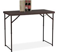 Table de jardin pliable Relaxdays, dimensions : 74 x 120 x 60 cm, plastique, acier, hauteur réglable, 6 personnes, table de camping, marron