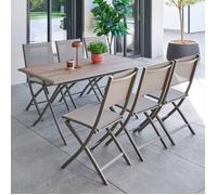 Table de jardin pliante rectangulaire AZUA Truffe / Café 6 places - Aluminium traité époxy, Verre Hespéride