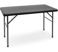 Table de jardin pliante BASTIAN de Relaxdays, rectangulaire, H x L x P : 74 x 121,5 x 61,5 cm, métal, plastique, aspect rotin, noir
