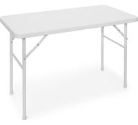 Table de jardin pliante BASTIAN de Relaxdays, rectangulaire, H x L x P : 74 x 121,5 x 61,5 cm, métal, plastique, aspect rotin, blanc
