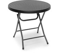 Table de jardin pliante BASTIAN de Relaxdays, ronde, H x L x P : 74 x 80 x 80 cm, métal, plastique, aspect rotin, noir