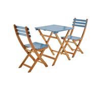 Table de jardin pliante bois d'acacia + 2 assises bleu HILORA . table carrée