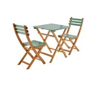 Table de jardin pliante bois d'acacia + 2 assises vert de gris HILORA . table carrée