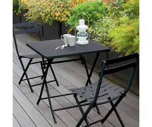 Table de jardin pliante carrée GREENSBORO Graphite 2 places - Acier traité époxy, Traitement antirouille renforcé Hespéride