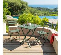 Table de jardin pliante carrée GREENSBORO Vert olive 2 places - Acier traité époxy, Traitement antirouille renforcé Hespéride