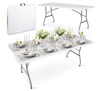 Table de jardin pliante - JANSHOP - 180 cm - Blanche - Résistante à l'eau - Résistante aux UV - Structure en acier