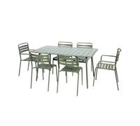 Table de jardin pliante métal + 6 assises 2 fauteuils 4 chaises. Amelia. vert. 141.2 x 80 x 72.5cm