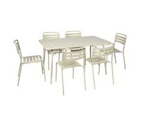 Table de jardin pliante métal + 6 assises. Amelia. beige. 141.2 x 80 x 72.5cm