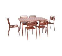 Table de jardin pliante métal + 6 assises. Amelia. terracotta. 141.2 x 80 x 72.5cm