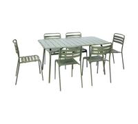 Table de jardin pliante métal + 6 assises. Amelia. vert. 141.2 x 80 x 72.5cm