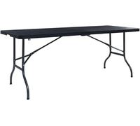 Table de jardin pliante, noire, 180 x 75 x 72 cm, en HDPE imitation rotin, avec structure en acier, idéale pour terrasse, balcon, jardin, pique-nique, camping. Offre un espace de rangement compact