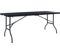 Table de jardin pliante noire, design exclusif, dimensions 180 x 75 x 72 cm, en HDPE imitation rotin