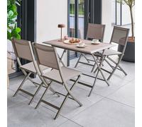 Hespéride – Table de jardin pliante AZUA 4 places 110x71 cm alu époxy verre effet bois Truffe/Café