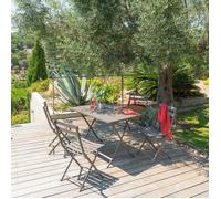 Table de jardin pliante rectangulaire ""Greensboro"" tonka 4 places en acier traité époxy - Hespéride