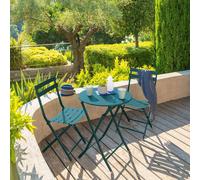 Table de jardin pliante ronde GREENSBORO Bleu canard 2 places - Acier traité époxy, Traitement antirouille renforcé Hespéride