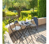 Table de jardin pliante ronde ""Greensboro"" graphite 2 places en acier traité époxy - Hespéride