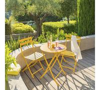 Table de jardin pliante ronde GREENSBORO Moutarde 2 places - Acier traité époxy, Traitement antirouille renforcé Hespéride