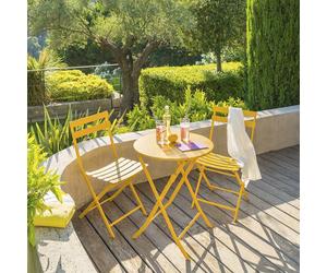 Table de jardin pliante ronde GREENSBORO Moutarde 2 places - Acier traité époxy, Traitement antirouille renforcé Hespéride