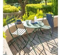 Table de jardin pliante ronde GREENSBORO Vert olive 2 places - Acier traité époxy, Traitement antirouille renforcé Hespéride