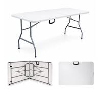TERRE JARDIN - Table Pliante, 8 Places 180 x 74 x 74 cm,175 kg Max - Table Pliante Exterieur, Interieur Rectangulaire - Table de Jardin Pliante Blanche, Buffet, Fêtes, Camping - Stable et Robuste