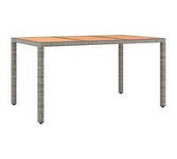 Table de Jardin Polyratan Gris avec Plateau Acacia Massif pour Terrasse | Dessus acacia massif, cadre acier stable, rotin poly résistant intempéries, nettoyage facile, instructions incluses
