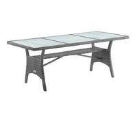 CASARIA Table de jardin polyrotin Gris 190x90x74 cm plaque en verre de sécurité réglable résistant aux intempéries