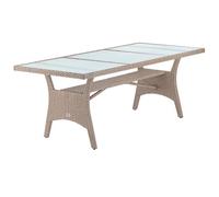 CASARIA Table de jardin polyrotin Crème 190x90x74 cm plaque en verre de sécurité réglable résistant aux intempéries