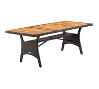 Table de jardin polyrotin Brun avec compartiment plaque en bois d'acacia pré-huilé hauteur réglable résistante aux intempéries