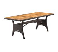 CASARIA Table de jardin polyrotin Brun 190x90x74 cm plaque en bois d'acacia pré-huilé réglable résistante intempéries