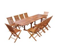 Concept Usine – Salon de jardin Lubok – Table rectangle 10 places + 10 chaises en teck huilé
