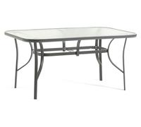 Table de jardin rectangulaire 150 x 90 en acier avec plateau en verre trempé, pour la terrasse, la véranda et les repas en plein air, Dario